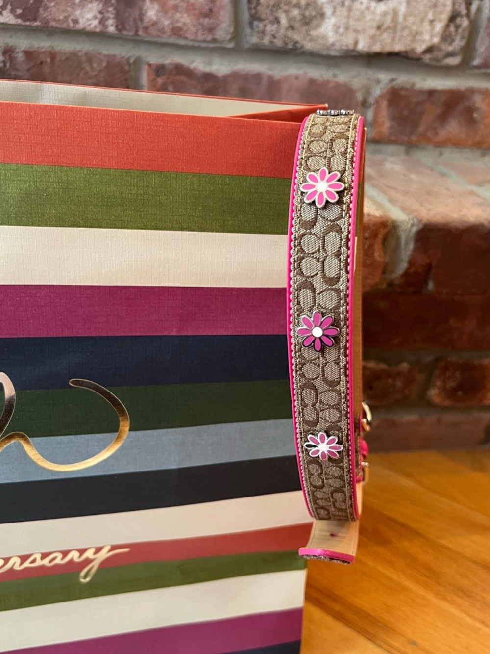 Coach Khaki & Pink Signature Mini C Flower Embellished Dog Collar - Picture 11 of 11